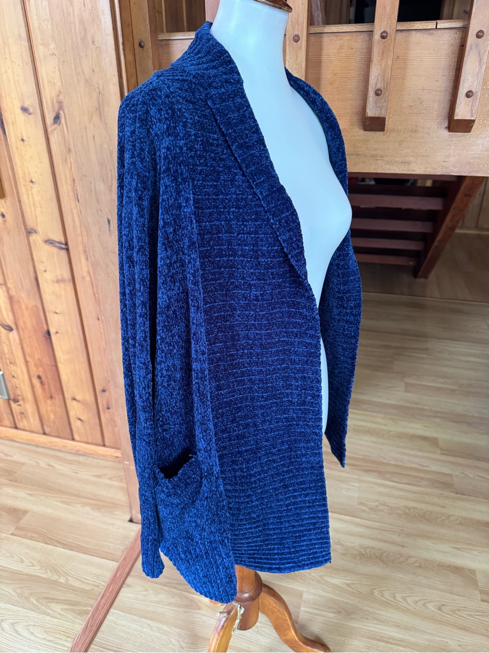 ORVIS size Medium M NEW NEW cardigan blue sweater chenille - Picture 3 of 9